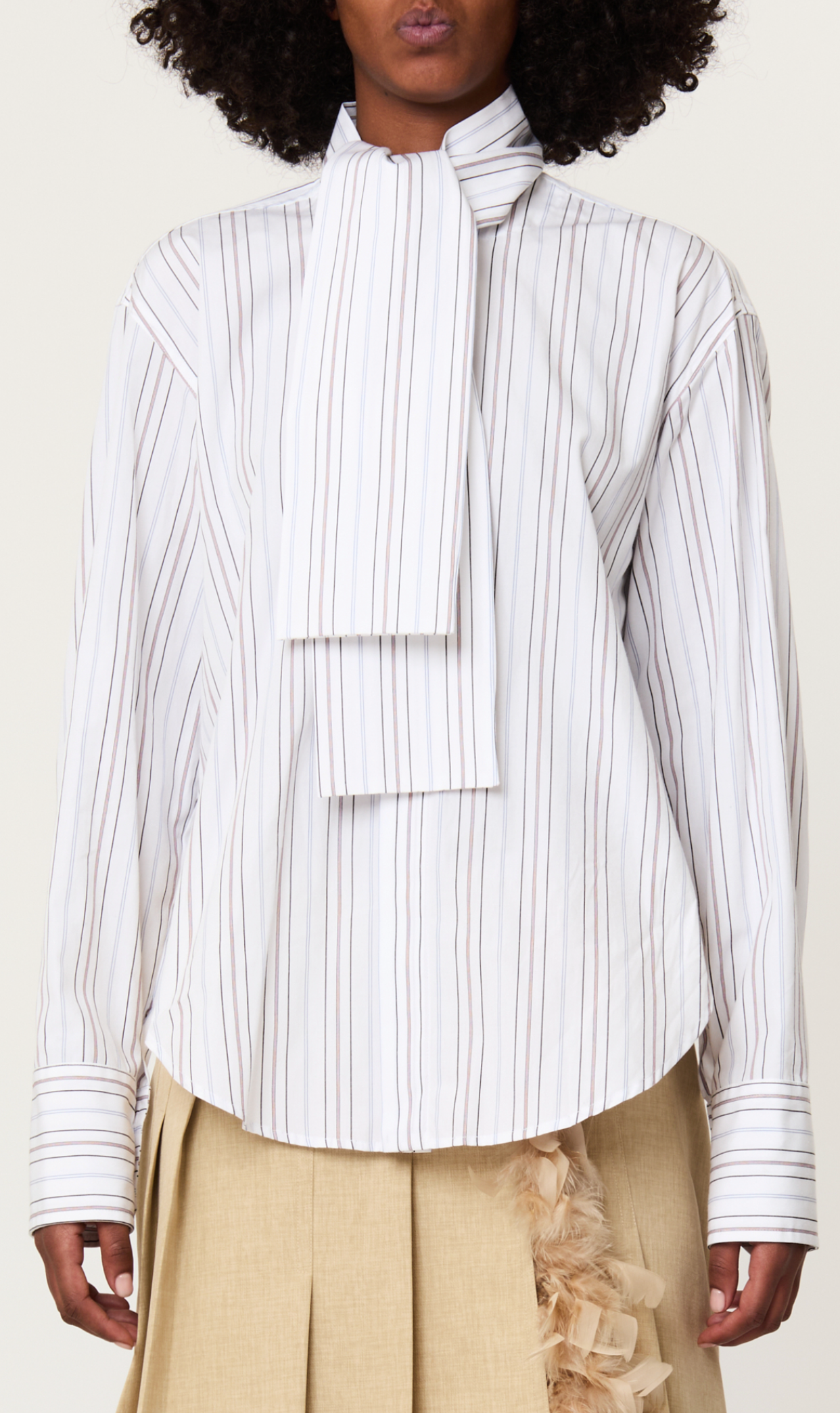 Plan C Striped Bow Collar Shirt White