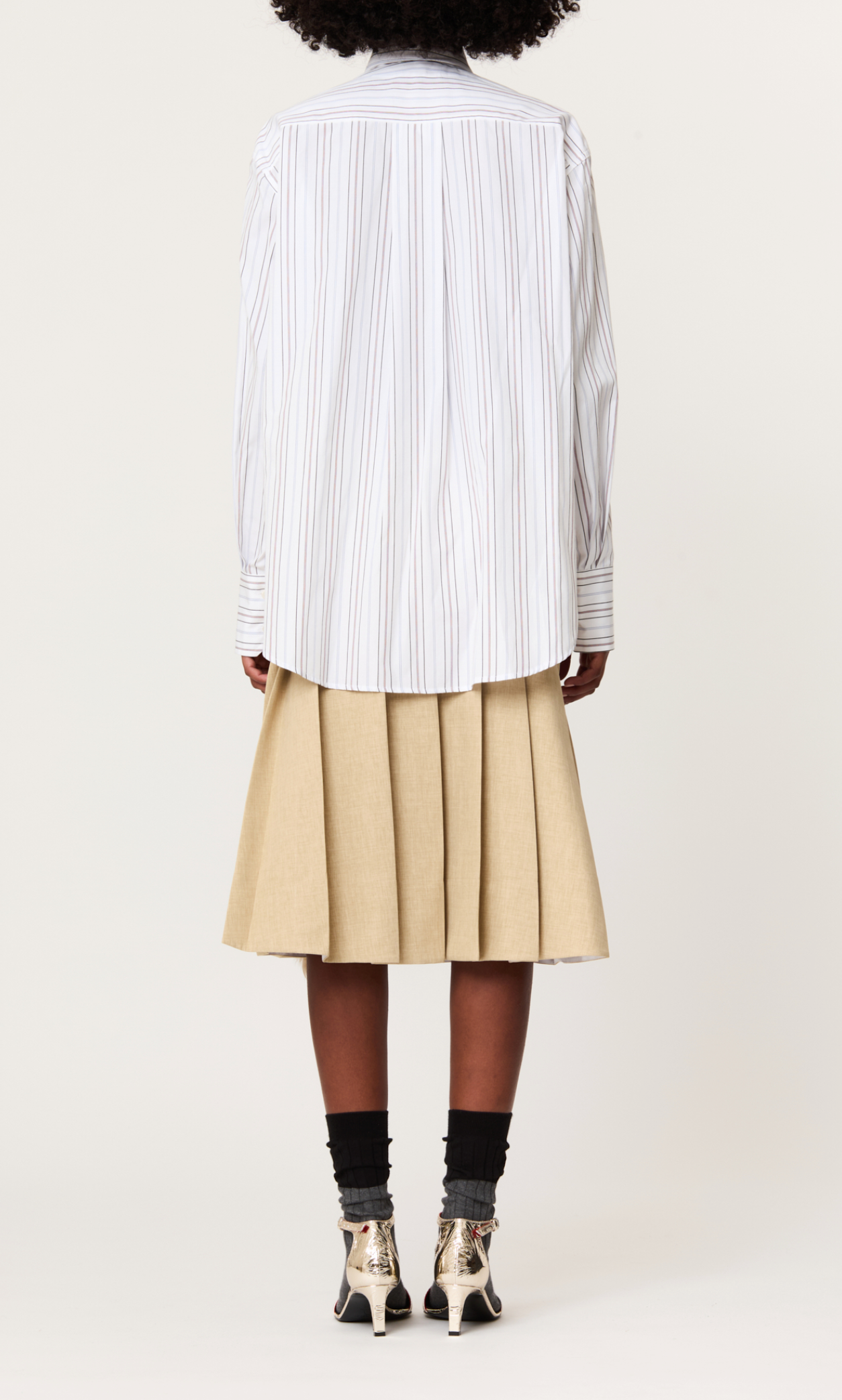 Plan C Striped Bow Collar Shirt White