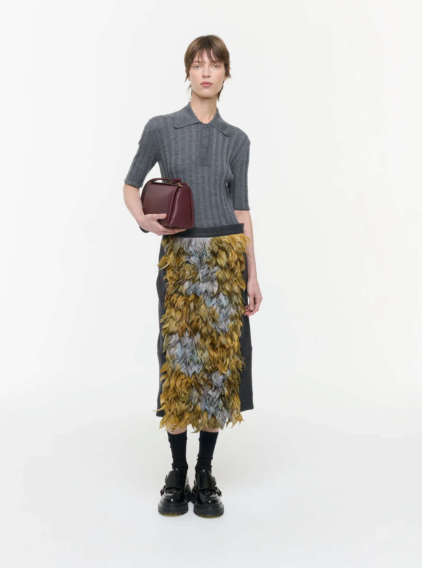 Plan C Feather Midi Skirt