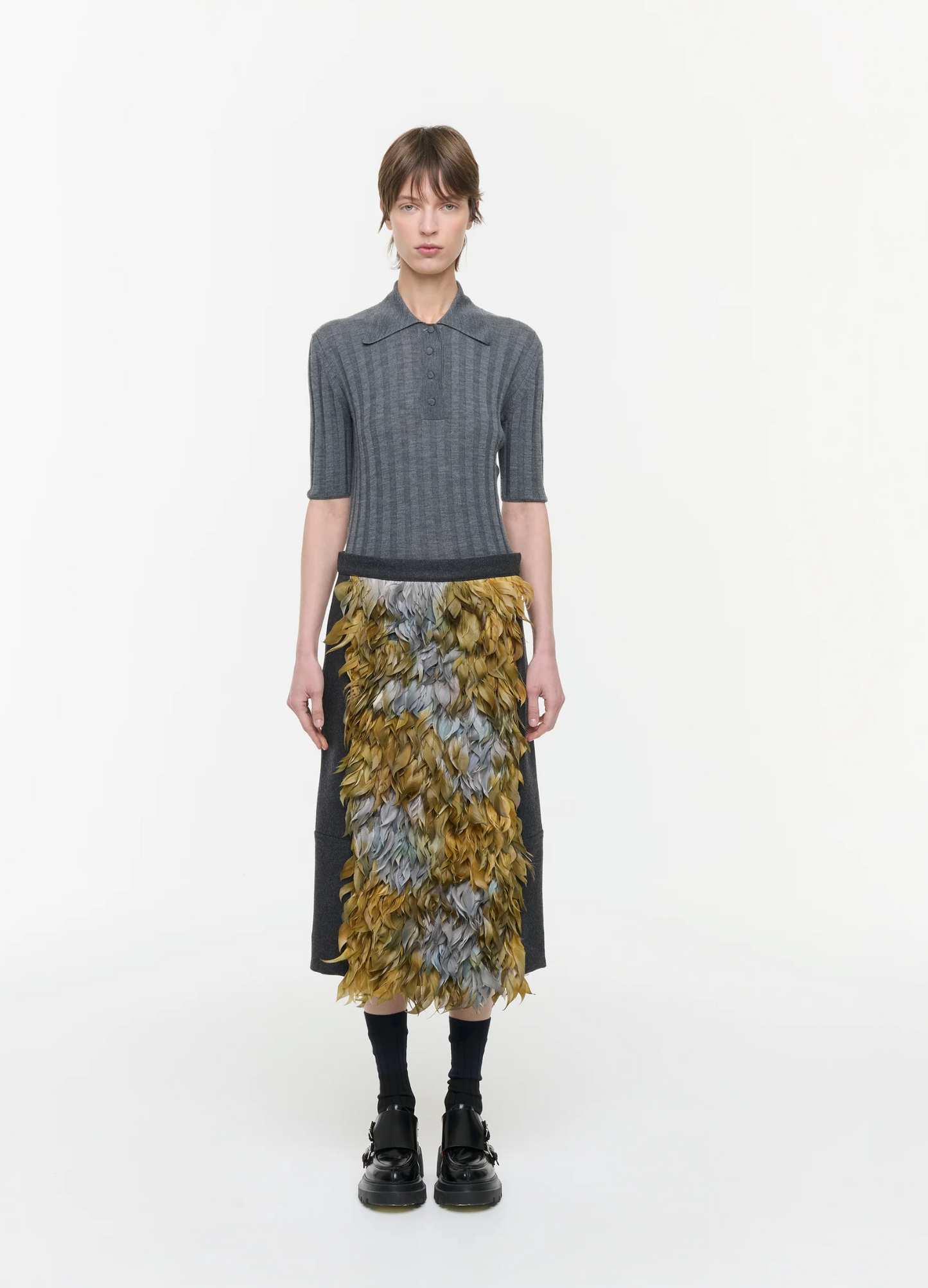 Plan C Feather Midi Skirt
