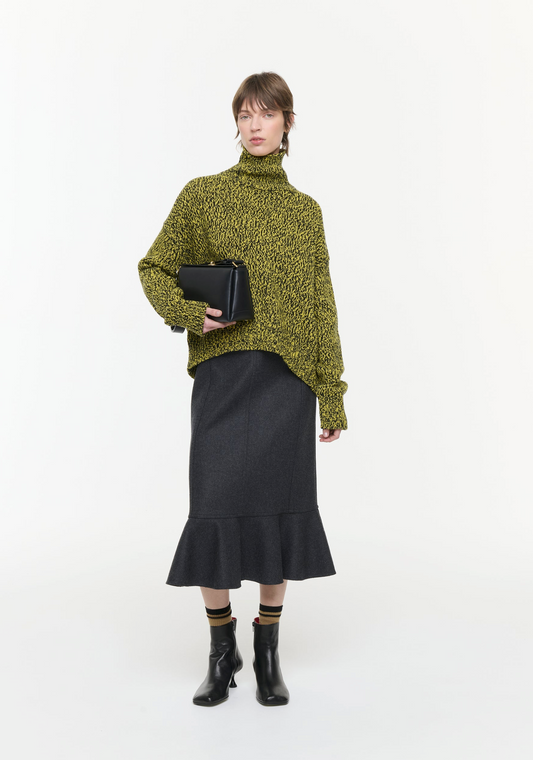 Plan C Flared Midi Skirt Charcoal