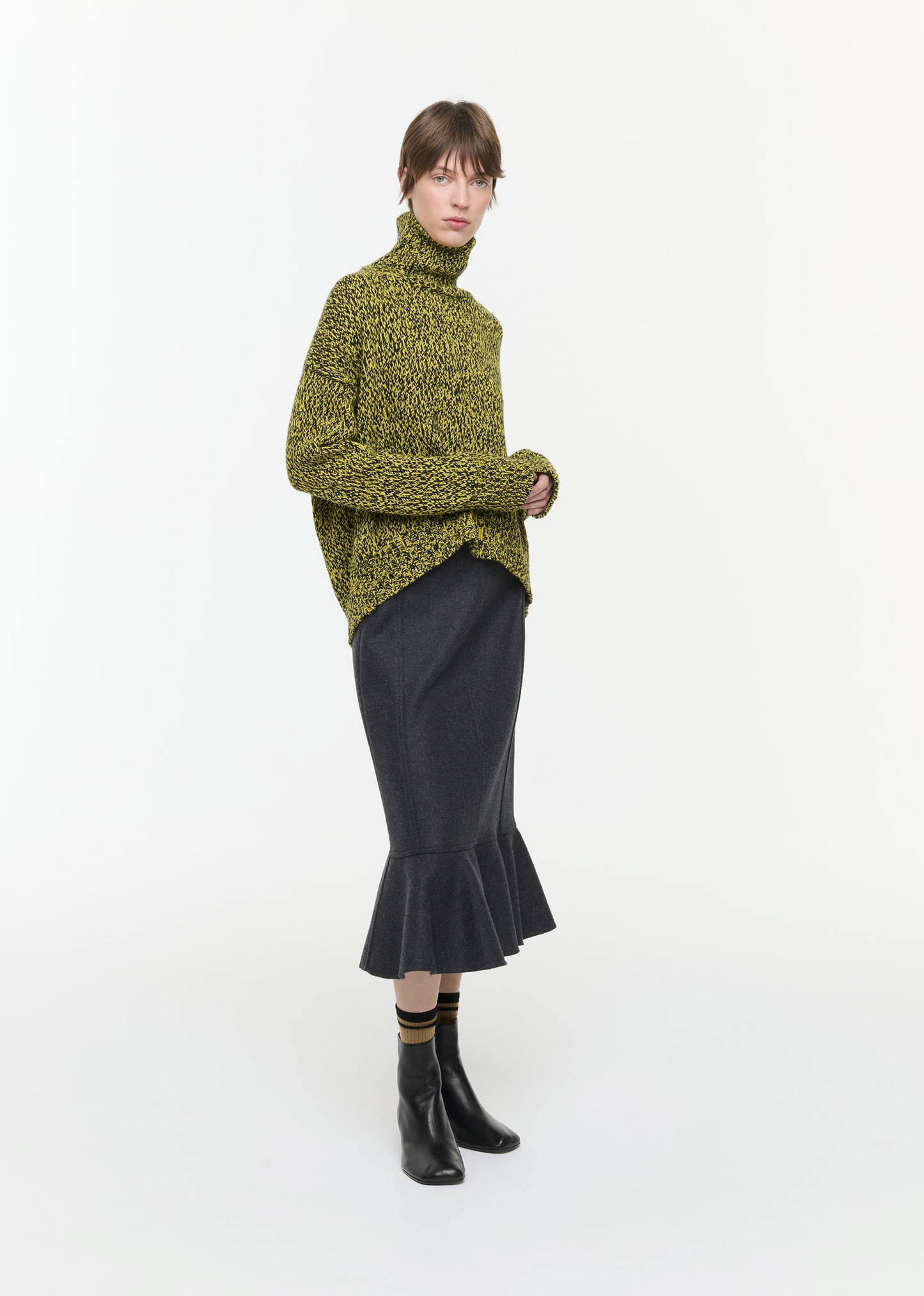 Plan C Flared Midi Skirt Charcoal
