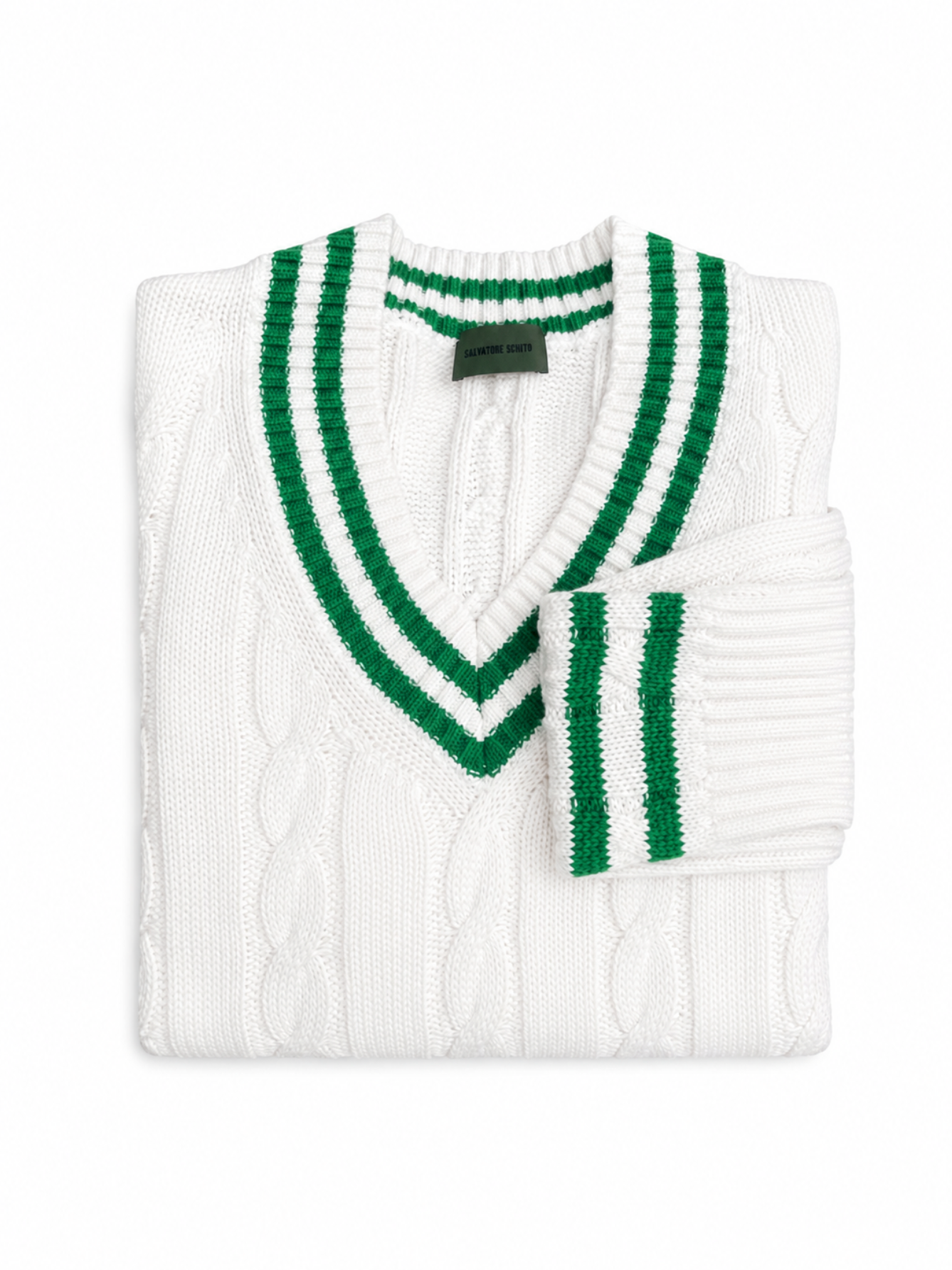 Salvatore Schito Cable-Knit Sweater Off White Green