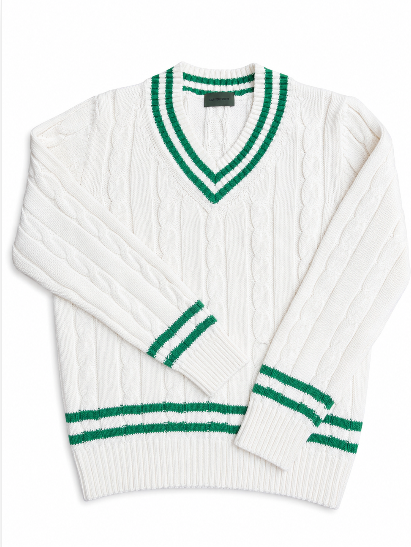 Salvatore Schito Cable-Knit Sweater Off White Green