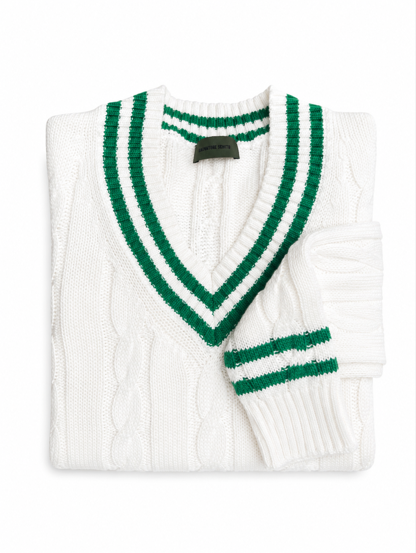 Salvatore Schito Cable-Knit Sweater Off White Green