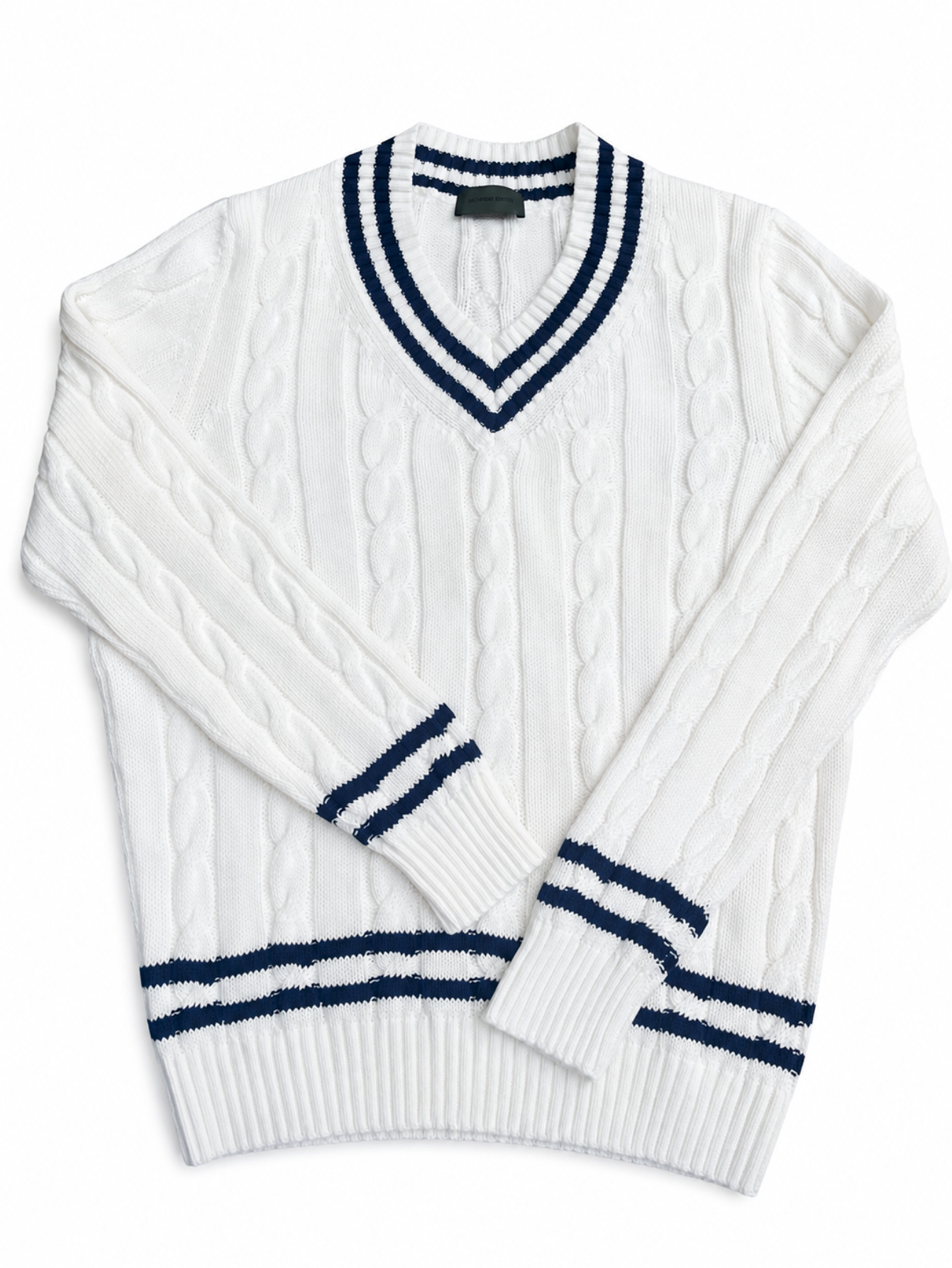 Salvatore Schito Cable-Knit Sweater Off White Navy