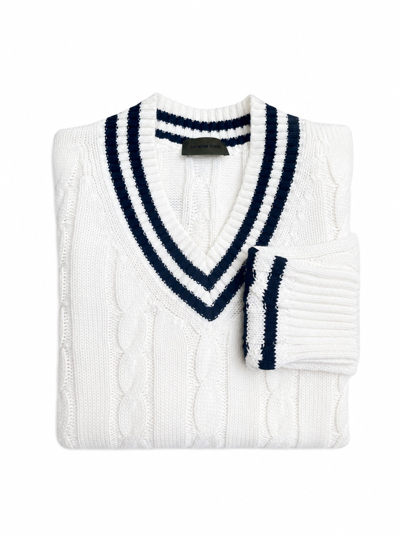 Salvatore Schito Cable-Knit Sweater Off White Navy