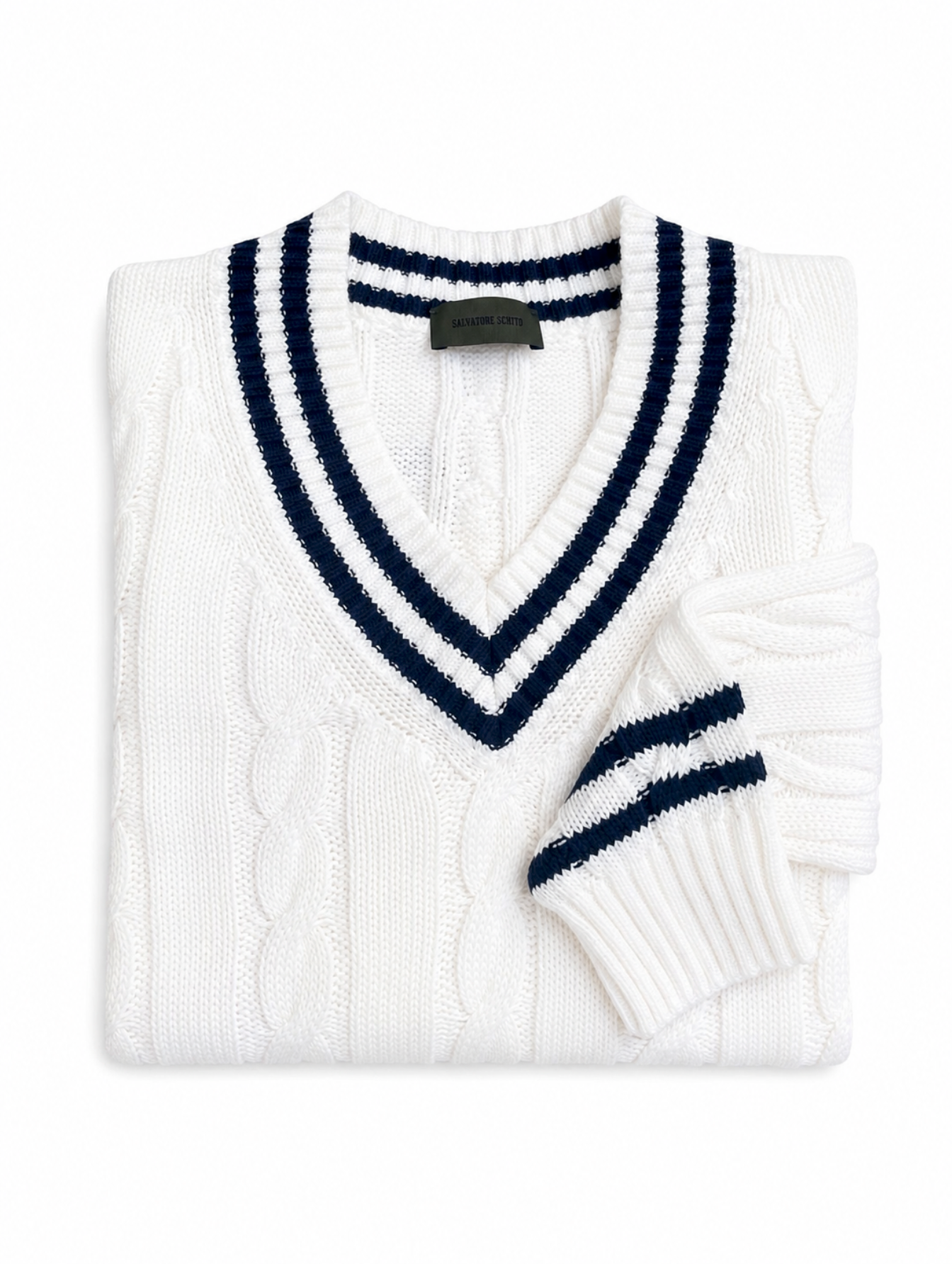 Salvatore Schito Cable-Knit Sweater Off White Navy