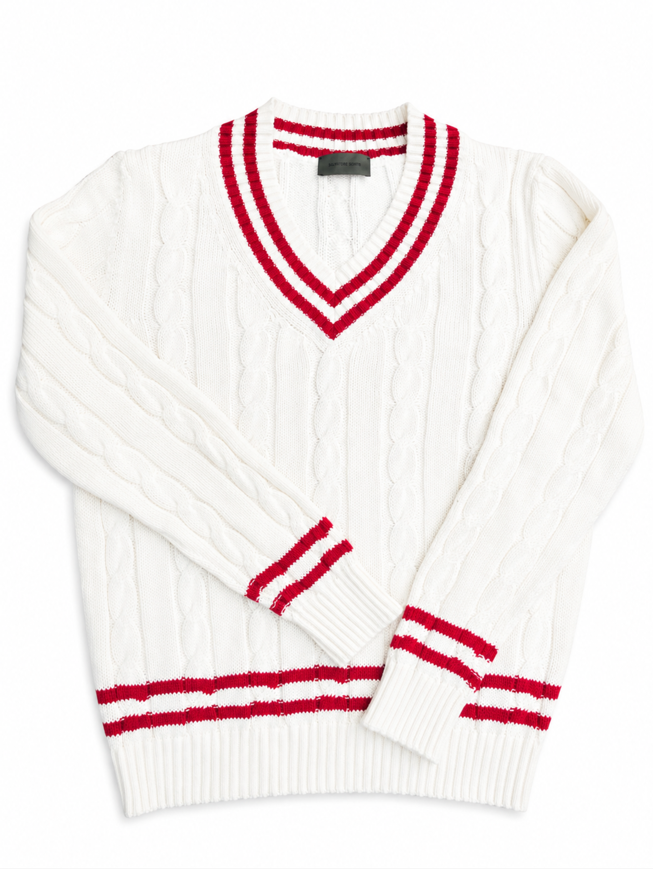 Salvatore Schito Cable-Knit Sweater Off White Red
