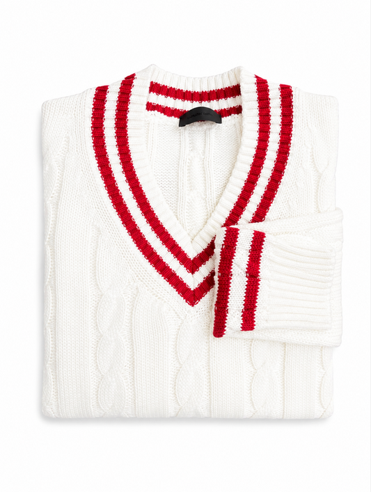 Salvatore Schito Cable-Knit Sweater Off White Red