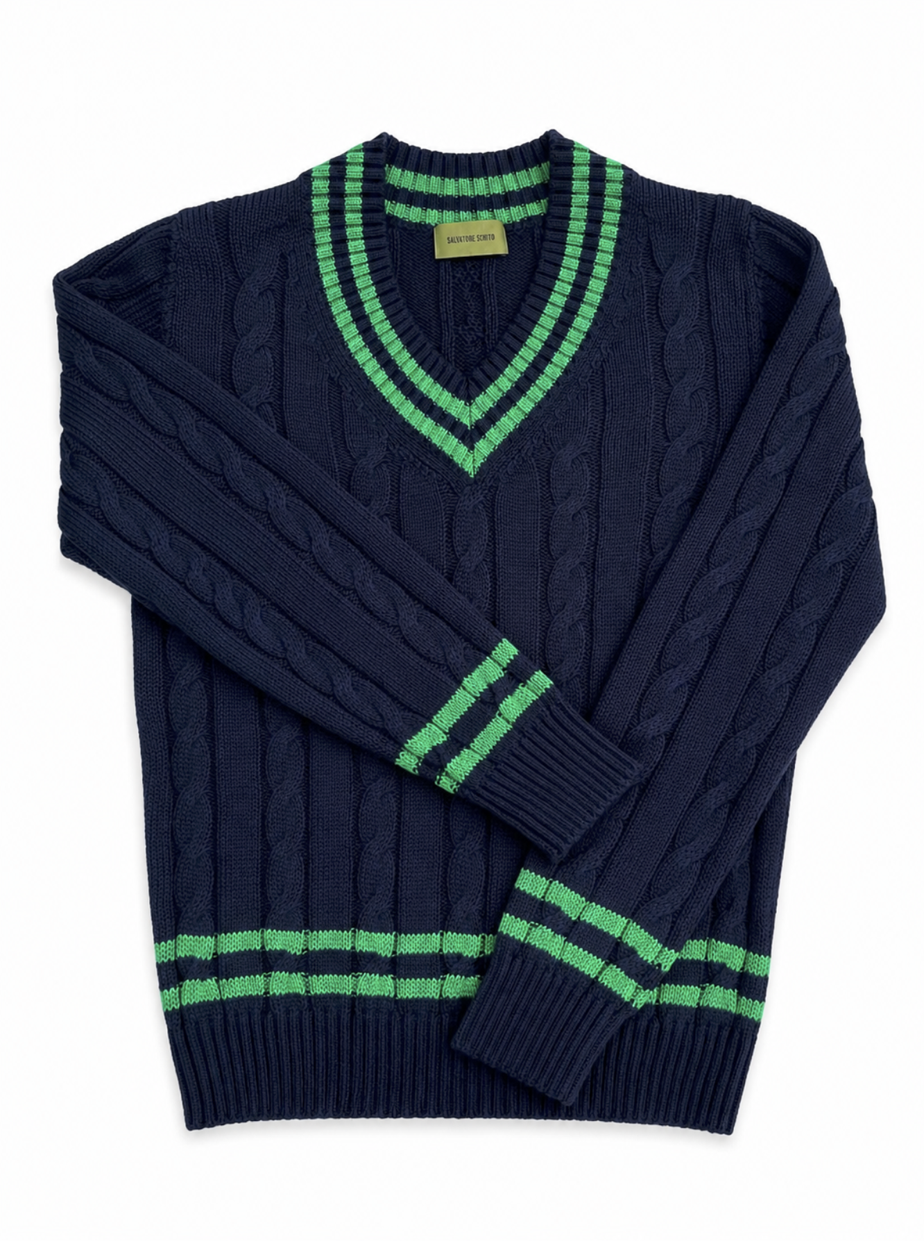Salvatore Schito Cable-Knit Sweater Navy Green
