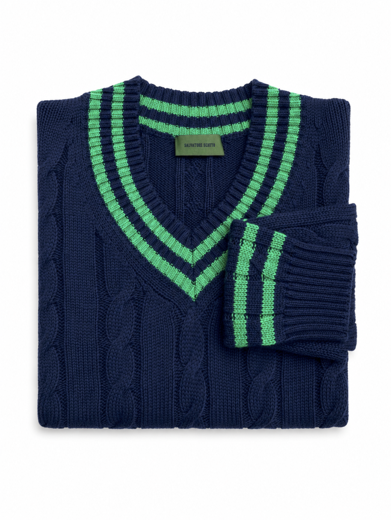 Salvatore Schito Cable-Knit Sweater Navy Green