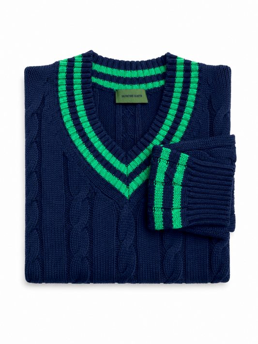 Salvatore Schito Cable-Knit Sweater Navy Green