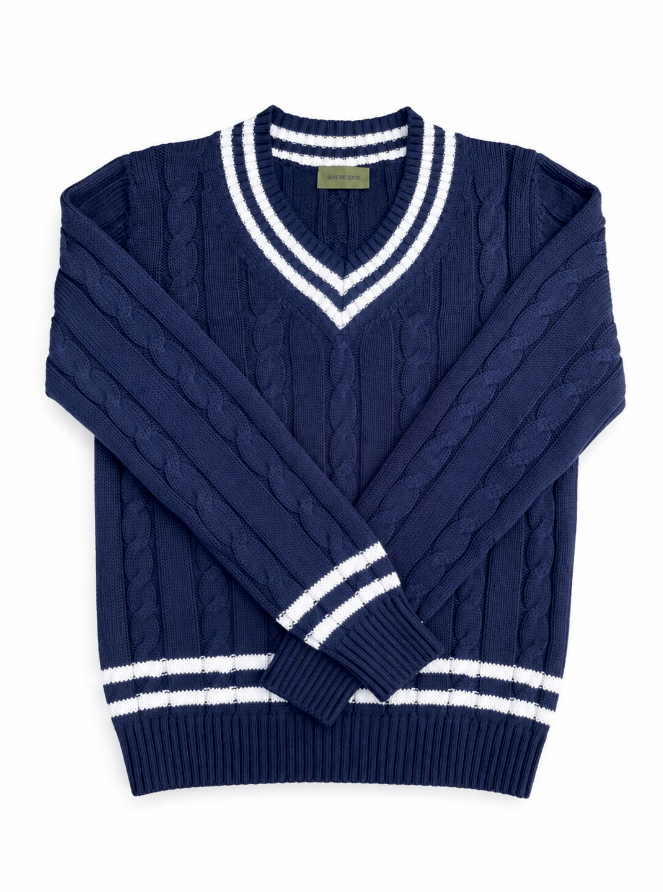 Salvatore Schito Cable-Knit Sweater Navy White