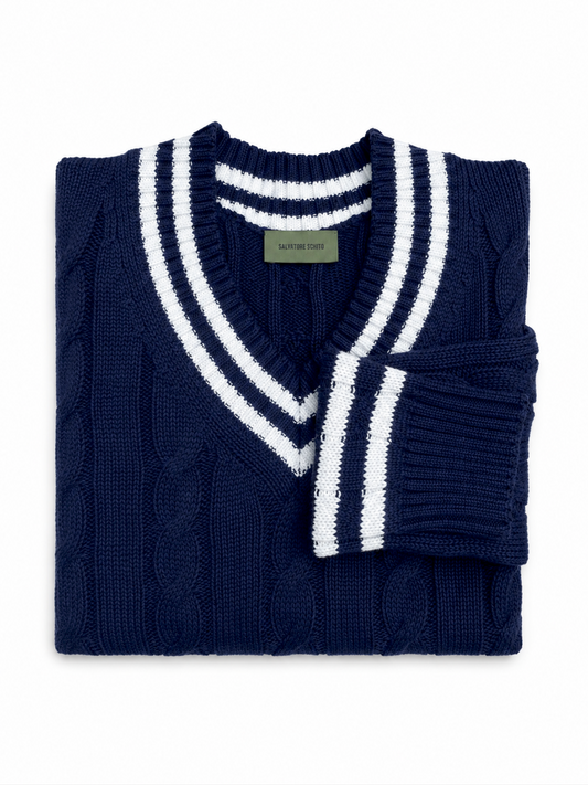 Salvatore Schito Cable-Knit Sweater Navy White