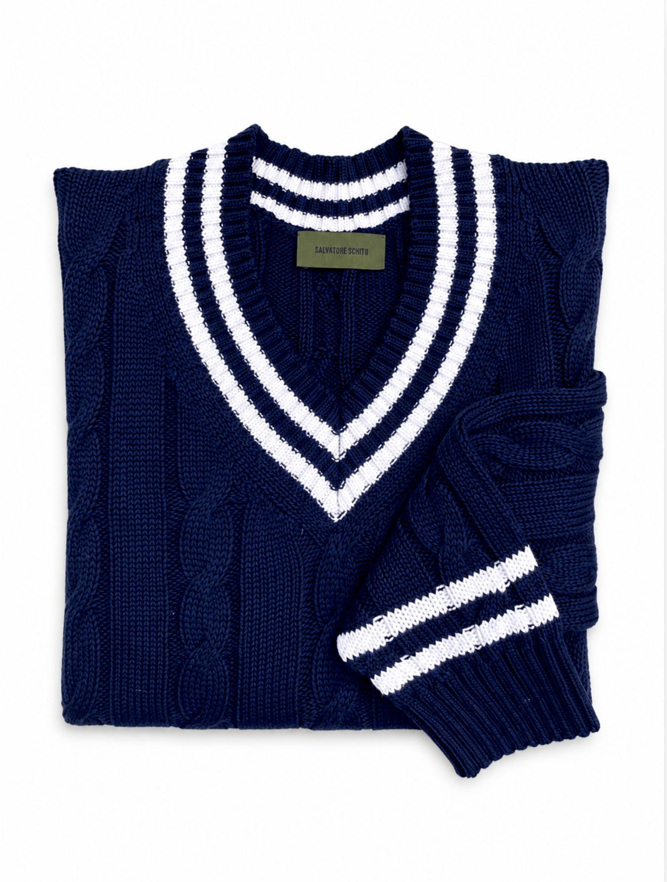 Salvatore Schito Cable-Knit Sweater Navy White
