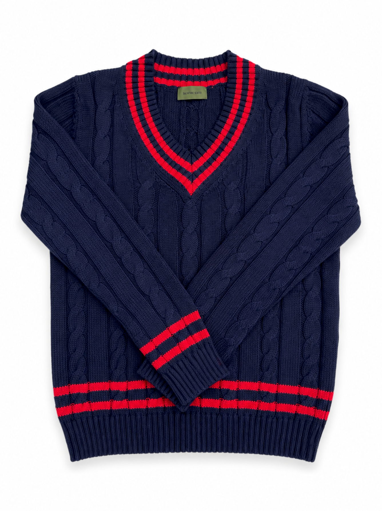 Salvatore Schito Cricket Cable-Knit Sweater Navy / Red