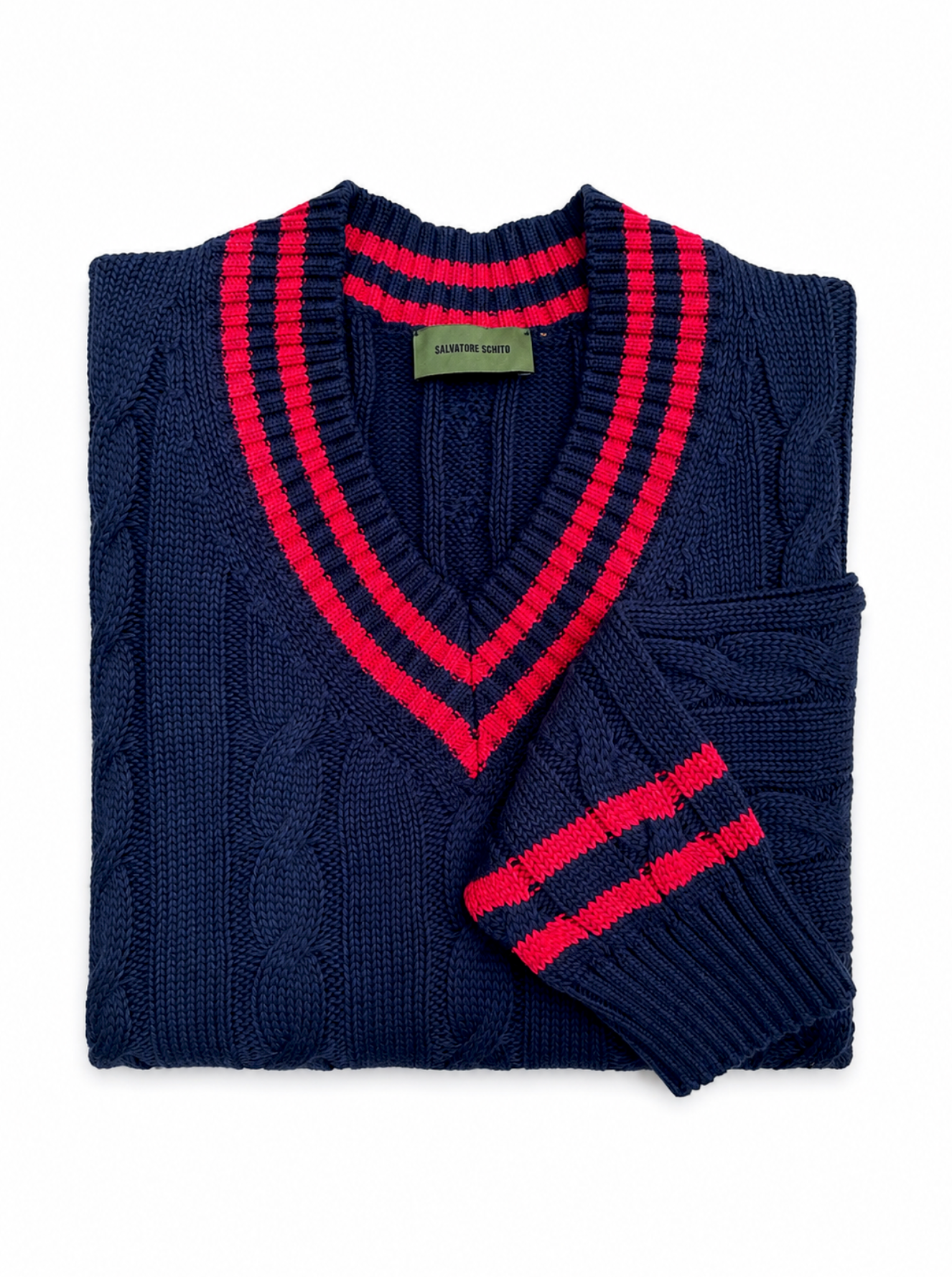 Salvatore Schito Cricket Cable-Knit Sweater Navy / Red