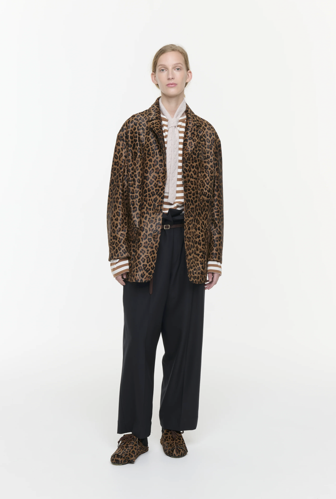 Plan C Leopard Leather Jacket Brown