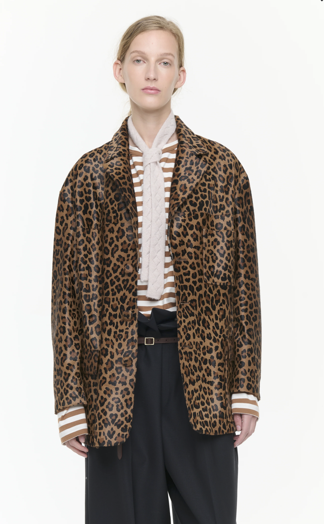 Plan C Leopard Leather Jacket Brown