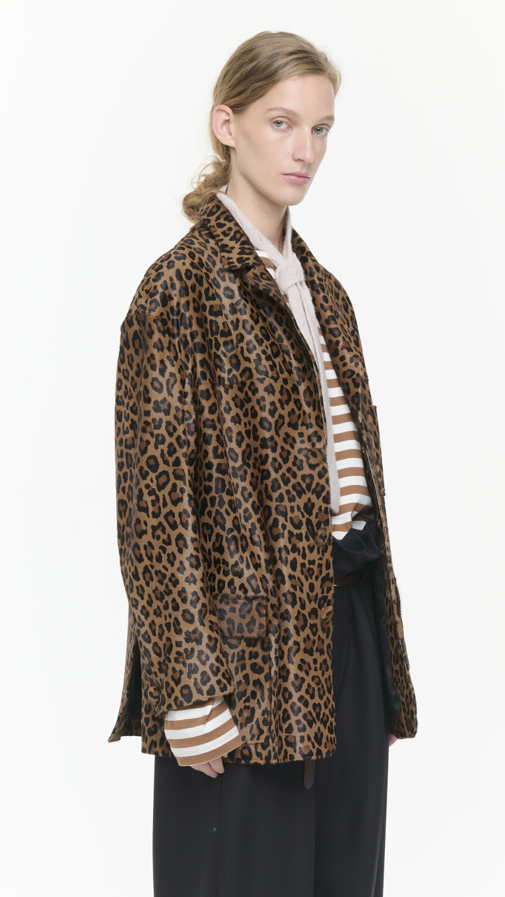 Plan C Leopard Leather Jacket Brown