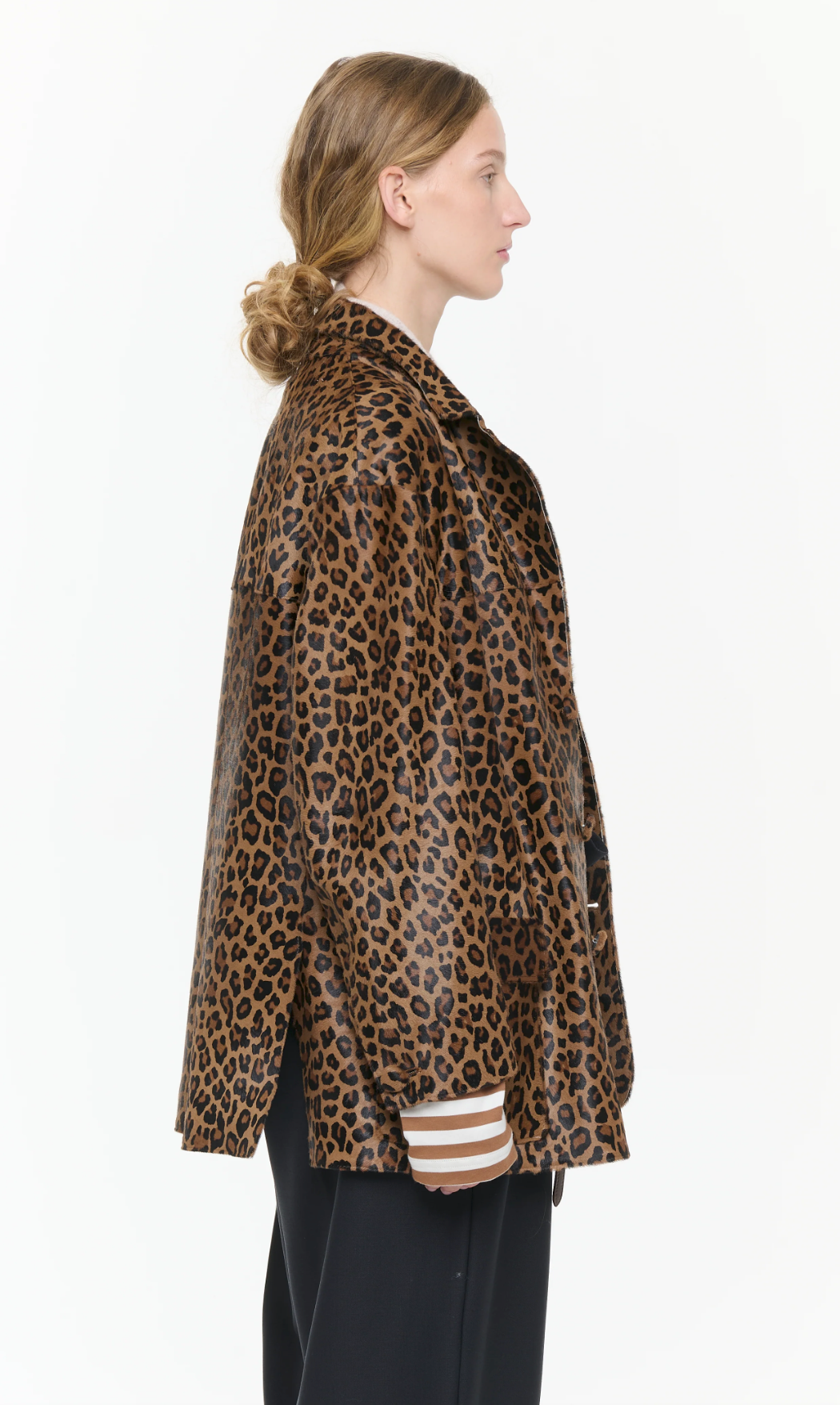 Plan C Leopard Leather Jacket Brown