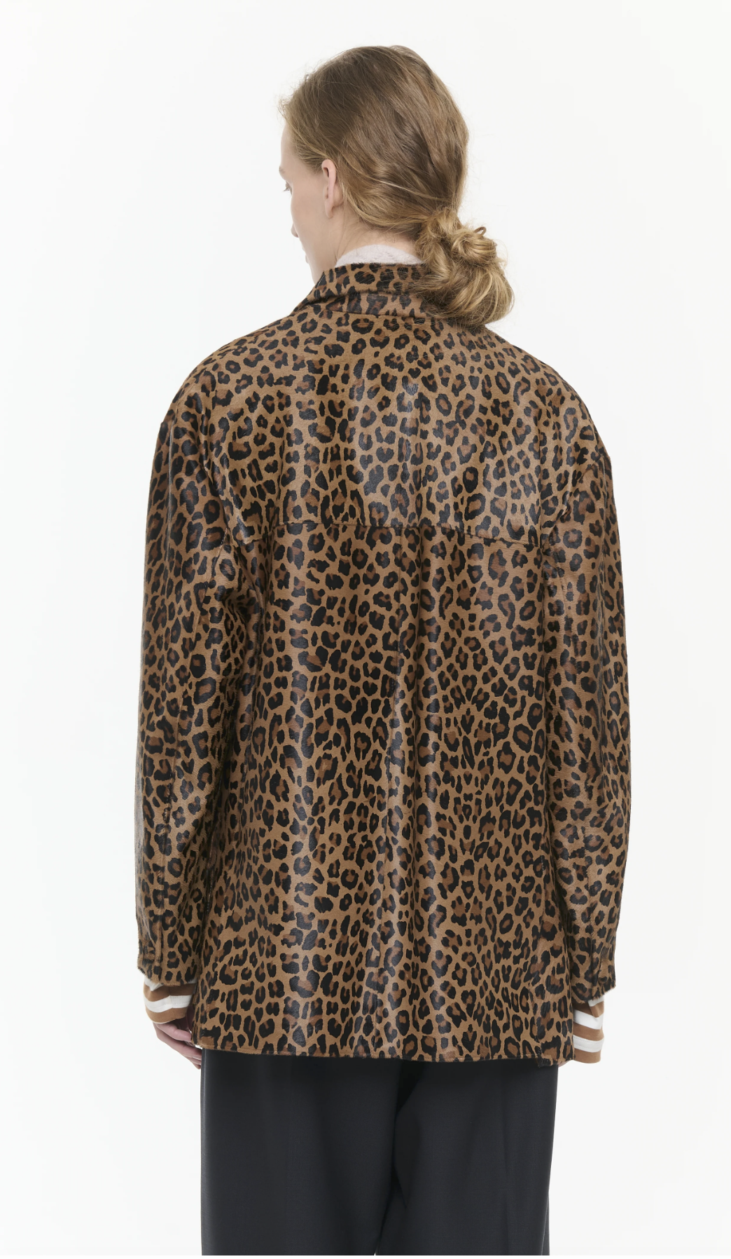 Plan C Leopard Leather Jacket Brown