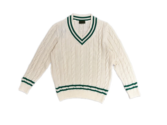 VALENTINI V NECK WHITE GREEN